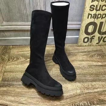 Европейские и американские женские туфли средней длины 2024 года, новые осенние сапоги на толстой подошве с эластичными вставками из хлопка, модные сапоги Zapatos Mujer 35 хаки