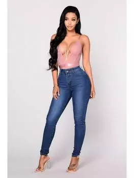 Европейские и американские женские узкие джинсы с высокой эластичностью XL чёрный