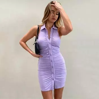 Европейские и американские женские весенне-летние однотонные платья, сексуальный однобортный кардиган без рукавов с открытой спиной и юбкой с запахом ягодиц S белый