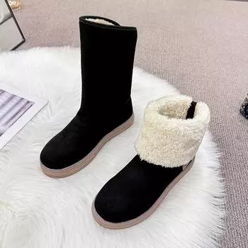 Европейские и американские зимние ботинки 2024 года, новые женские ботинки One Shoe Two Wear со средним рукавом, ботинки Zapatillas Deporte на платформе 35 чёрный