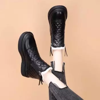 Европейские и американские зимние ботинки для женщин 2024 года, новые бархатные и утолщенные ботинки на толстой подошве Zapatillas De Mujer Trafza 35 чёрный