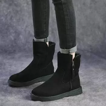 Европейские и американские зимние ботинки Frosted Snow Boots для женщин 2024 года, новые зимние нескользящие и теплые женские короткие хлопковые ботинки Zapatos De Mujer 35 чёрный