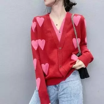 Европейские кардиганы, свитер с v-образным вырезом, любимые цветы, длинные рукава, свободная тонкая женская осенне-зимняя новая женская одежда C One Size чёрный