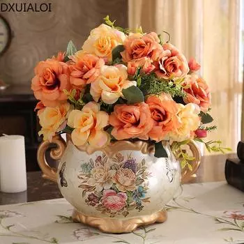 Европейские керамические изделия, украшения для гостиной, цветочная композиция, ваза для обеденного стола, входная ваза, украшения для дома