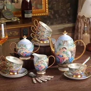 Европейские кофейные чашки, блюдце для кофейной чашки Court, чашка для чая из костяного фарфора с золотой росписью, набор из 15 кружек для чая 200ml