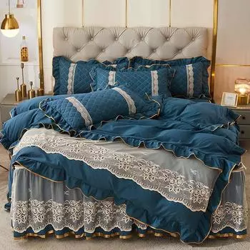 Европейские комплекты постельного белья со съемной простыней, кружевным пододеяльником на молнии и 2 наволочками размера Queen King Size 1.5x2m-59x79inch bed светло-серый