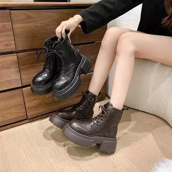 Европейские кожаные ботинки Martin женские 2024 года в британском стиле для маленьких мужчин на толстой подошве, увеличивающие рост, короткие ботинки для локомотива 35 коричневый