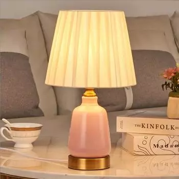 Европейские креативные розовые/синие керамические маленькие настольные лампы, тканевый абажур для детской комнаты, светодиодная лампа для прикроватной тумбочки, прихожей и студии AS009 Touch Switch