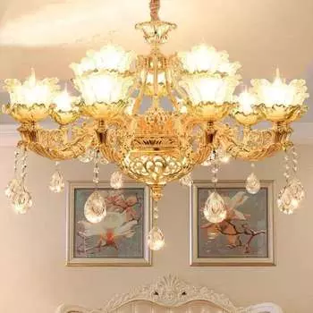 Европейские люстры Роскошная вилла Люстра для гостиной Простая атмосфера Спальня Свеча Хрустальная лампа Теплый свет для ресторана