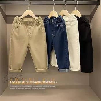 Европейские мальчиковые весенне-осенние повседневные длинные брюки-комбинезоны - U13295 110 cm джинсовый синий