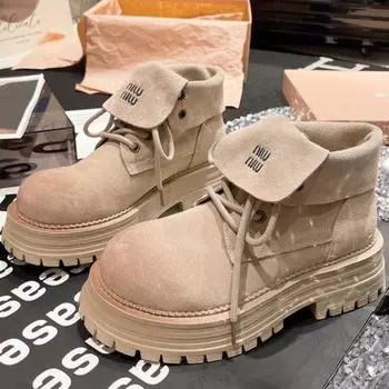 Европейские матовые кожаные ботинки Martin 2024 года, новые ботинки с буквенными лацканами, большие желтые ботинки, женские туфли с двумя носками 35