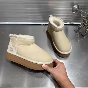 Европейские мини-сапоги на толстой подошве для женщин, зима 2024, новинка, модные утепленные бархатные нескользящие хлопковые сапоги 36 малиновый