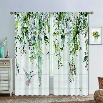 Европейские минималистские шторы Wind Plant, шторы Green Leaf Flower, 2 панели, пасторальный стиль, гостиная, спальня, декоративные W50X130H(CM)X2PCS&Grommet Top