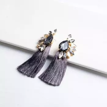 Европейские модные богемные длинные серьги с кисточками с блестками для женщин, хрустальные бусины, висячие серьги со стразами, ювелирные изделия для вечеринки коричневый
