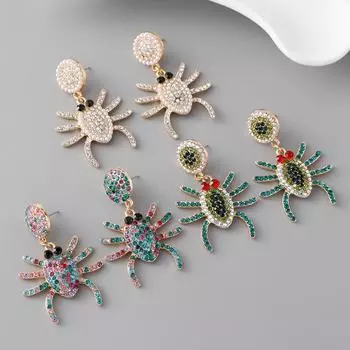 Европейские модные индивидуальные серьги-пауки со стразами, преувеличенные серьги-гвоздики с бриллиантами, дизайнерские модные ювелирные изделия, подарки розовый