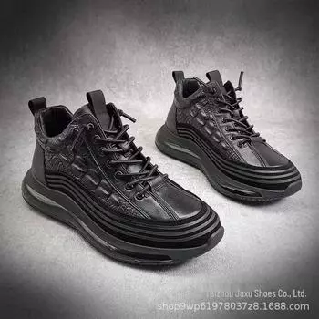 Европейские мужские повседневные туфли средней высоты на толстой подошве весна/осень 2022 года с воздушной подушкой и рисунком в виде рыбки 46 чёрный