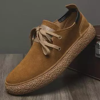 Европейские мужские повседневные замшевые туфли на шнуровке с толстой резиновой подошвой - новый тренд 39 серый