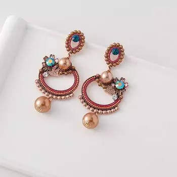 Европейские новые стильные модные винтажные серьги для женщин серьги с жемчугом и стразами цветы французские элегантные роскошные дизайнерские ювелирные изделия синий