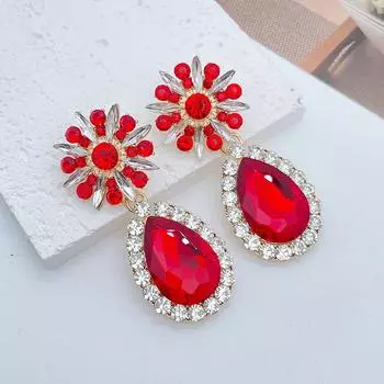Европейские новые великолепные синие серьги-капли для женщин, благородные свадебные серьги, роскошные модные женские украшения для вечеринки красный