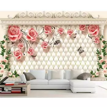 Европейские обои фото роскошные романтические розы мягкая сумка настенная роспись римская колонна 3d обои домашний декор 200 cm(W) x 140 cm(H)