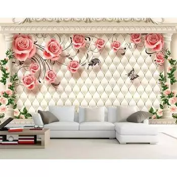 Европейские обои Романтическая роза Мягкий пакет Фреска Римская колонна Гостиная Спальня 3d обои 200 cm(W) x 140 cm(H)