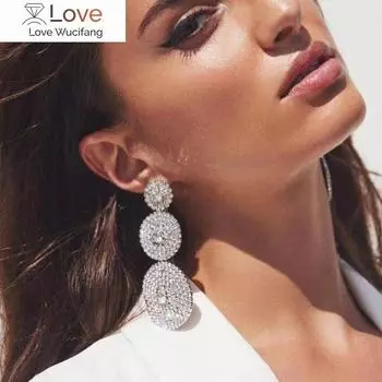 Европейские преувеличенные многослойные круглые серьги-подвески для женщин, блестящие геометрические серьги-подвески со стразами, украшения для вечеринок, подарки