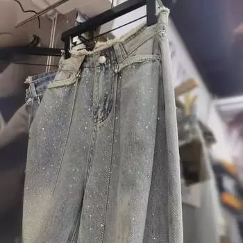 Европейские прочные джинсы Starry Sky с высокой талией и широкими штанинами для женщин - Летняя мода 3XL