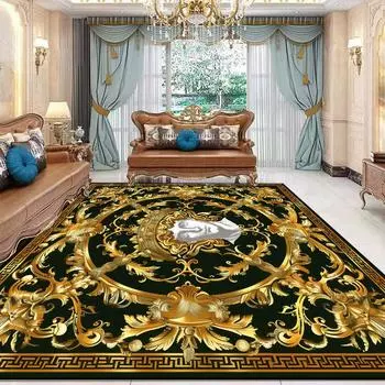 Европейские роскошные золотые ковры для гостиной, дивана, журнального столика, модный ковер для вестибюля отеля, большой площади, спальни, украшение, напольный коврик 60x90cm