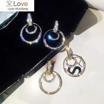 Европейские серебряные серьги-иглы 925 пробы с геометрическим блестящим кругом, женские кристаллы от австрийских мастеров, простые и модные золотой