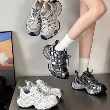 Европейские сетчатые туфли для пап на толстой подошве, женская обувь весны 2025 года, дышащая, с круглым носком, спортивная и любительская обувь 35