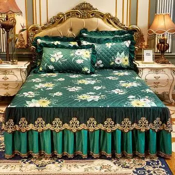 Европейские шлифовальные кружевные покрывала с принтом для двуспальной кровати, стеганое покрывало, полная королевская юбка, наволочки, простыни 150x200cm 59x79inch