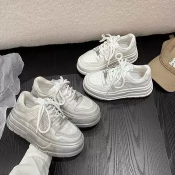 Европейские товары популярные маленькие белые туфли женские весна 2025 новые на толстой подошве плюшевые теплые пуховые старые не уставшие ноги грязные туфли 35 белый