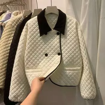 Европейские товары ромб маленький ароматный хлопчатобумажная одежда женская зима 2024 новая корейская версия пуховая хлопчатобумажная одежда S Within 47.5 kg