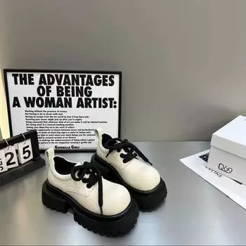 Европейские туфли-лоферы на платформе с рисунком личи, женские, осень 2024, новые модные ретро-туфли с увеличенным голенищем, повседневные кожаные туфли 35 чёрный