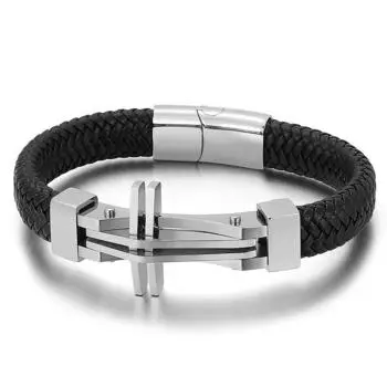 Европейские ювелирные изделия из нержавеющей стали, винтажный плетеный мужской кожаный браслет толщиной 12 мм, 21,5 см 21.5cm