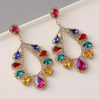 Европейские винтажные модные овальные серьги 2024 года, металлические цветные бриллианты, индивидуальные серьги, женские подарки на день рождения, серьги-подвески зелёный