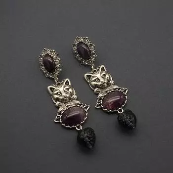 Европейские возвращенные серьги с китайским древнеегипетским котом и аметистом, клубничной глазурью, винтажные уши в стиле ретро чёрный