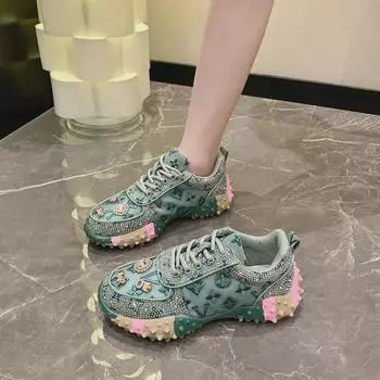Европейские женские кроссовки на платформе со стразами, модный сетчатый дизайн 35 зелёный
