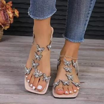 Европейские женские сандалии со стразами, летняя женская обувь на плоской подошве, женская повседневная пляжная обувь с Т-образным ремешком 36 золотой