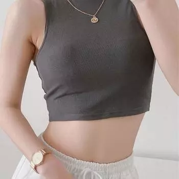 Европейский американский летний ретро-топ с высоким воротником и тонкими вставками - женский жилет без рукавов M темно-серого