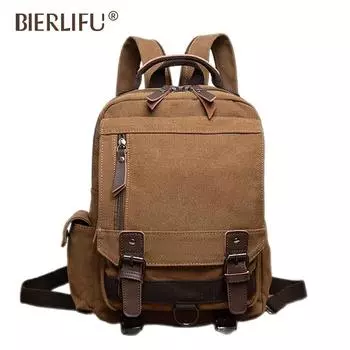 Европейский Американский Ретро Унисекс Холщовый Рюкзак Модный Простой Однотонный Бизнес Сумка Для Езды На Работу Компьютера На Открытом Воздухе Отдыха Портативный Путешествия Рюкзаки кофейный