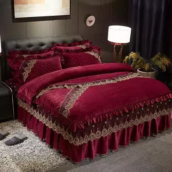 Европейский бархатный пододеяльник, комплект постельного белья с вышивкой, кружевной комплект королевского размера, роскошное стеганое покрывало, свадебная теплая подушка, имитация 1.5x2m-59x79inch bed фиолетовый