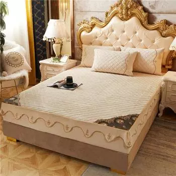 Европейский бархатный утолщенный стеганый наматрасник, защитный чехол для односпальной двуспальной кровати размера «queen-size», мягкая простыня с 2 наволочками Only 2pcs pillowcase красный