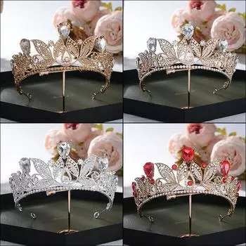 Европейский барокко Золотая корона Листья Бриллиантовая свадебная тиара Свадебное платье Аксессуары