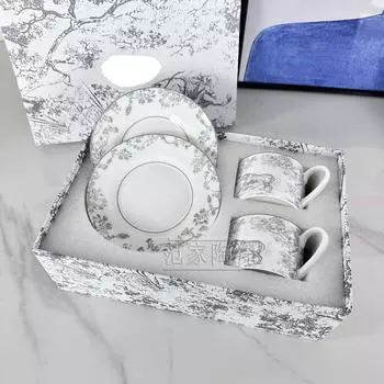 Европейский Di Home Light Luxury Керамическая Серая Тигровая Серия Кофейная Чашка Тарелка Костяной Фарфор Западная Тарелка Стейк Тарелка Подарочный Семейный Набор 200-400ml