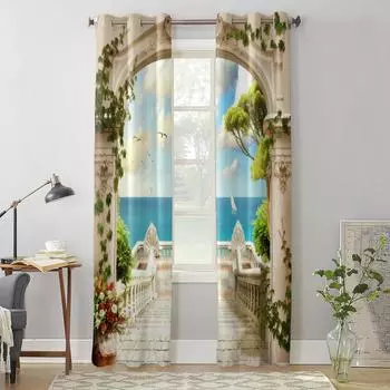 Европейский двор, пейзаж, оконные шторы, занавески для гостиной, спальни, домашние кухонные шторы 135W x 60H(cm) x1