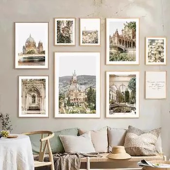 Европейский городской замок, церковь, Дейзи-Бридж, горные постеры и принты, настенная живопись на холсте для гостиной, декоративные фотографии A4 21X30cm No Framed
