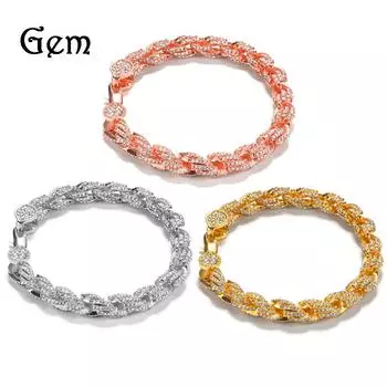 Европейский хип-хоп браслет из алмазного сплава, мужской твист, витая цепочка, модные личные аксессуары, орнамент 7inch золотой