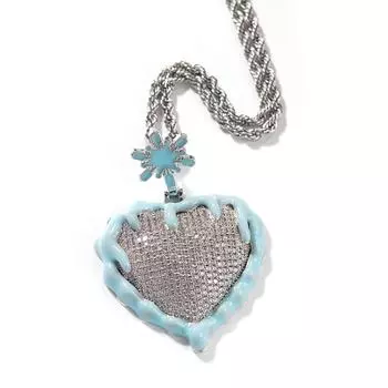 Европейский хип-хоп, капающее масло, ожерелье-свитер в форме сердца, капающее масло, светящийся лед и пламень, модное ожерелье в форме сердца в форме дискотеки