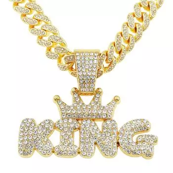 Европейский хип-хоп крутой глянцевый кулон с надписью «King» ожерелье мужской законодатель моды крутой кубинский звено цепи аксессуары